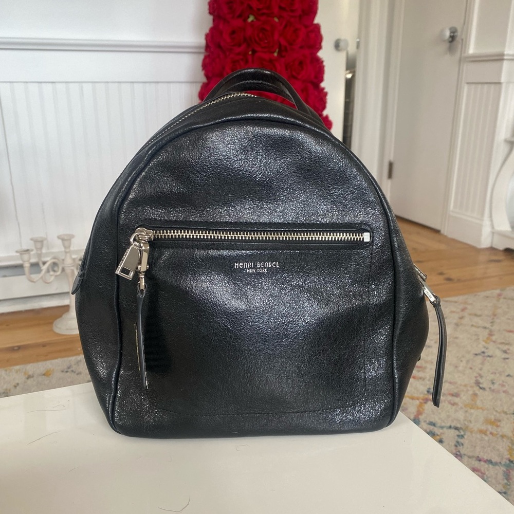 Henri Bendel mini black leather backpack
